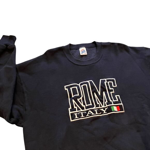 VTG Jerzees Super sweats XL Rome Italy Embroidered Dark Blue Crewneck Sweatshirt - Picture 2 of 8